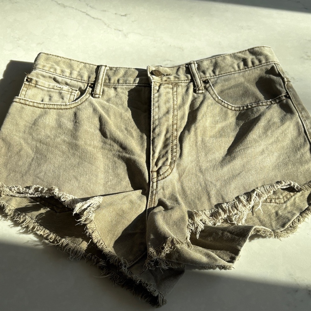 BDG Tan Frayed Hem Jean Shorts